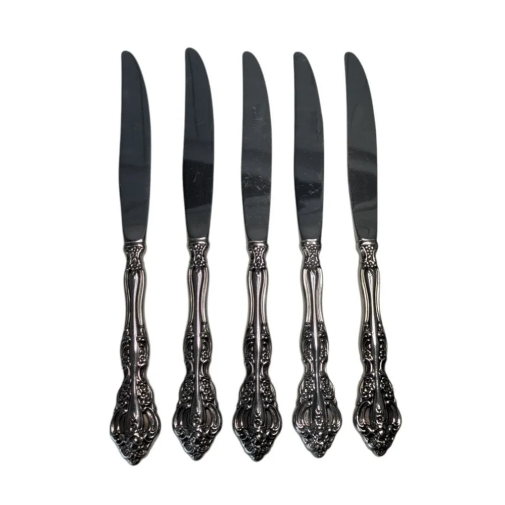 Oneida Michelangelo Cube Stainless Set of 5 Dinner Knives Ornate 9